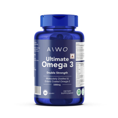 AIWO Ultimate Omega 3 Fish Oil Capsules for Men & Women, Double Strength 1000 mg with 360 mg EPA & 240 mg DHA, Burp-Free Formula, Supports Heart, Brain & Joint Health