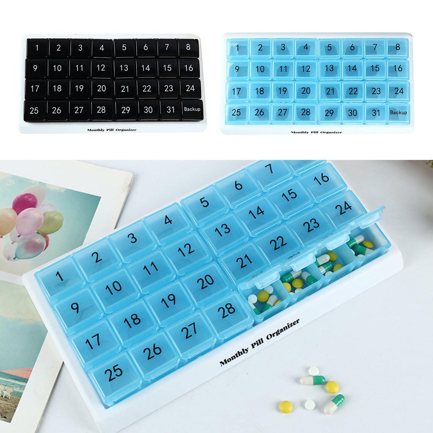 Enakshi® Monthly Pill Organizer 31 Day for Travel Supplements Vitamins Medications Blue|Health & Beauty | Health Care | Pill Boxes, Pill Cases
