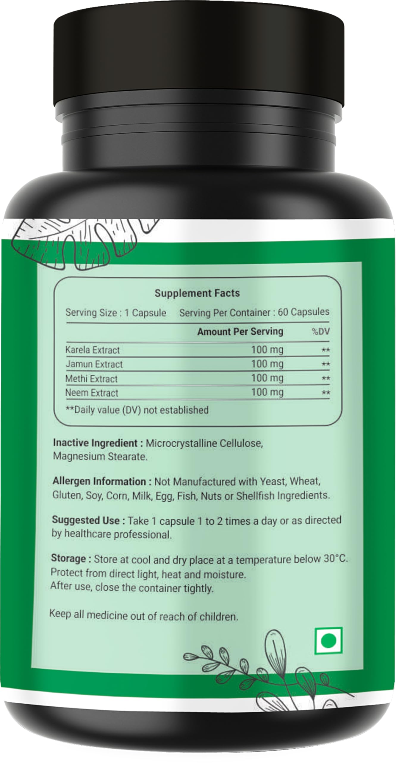 OBSIDIAN NUTRACEUTICALS Blood Sugar Care Supplement Capsules with Karela, Jamun, Methi & Neem Extract | Support Healthy Blood Sugar Levels, Supports Liver Function & Detoxification | 60 Vegetarian Capsules