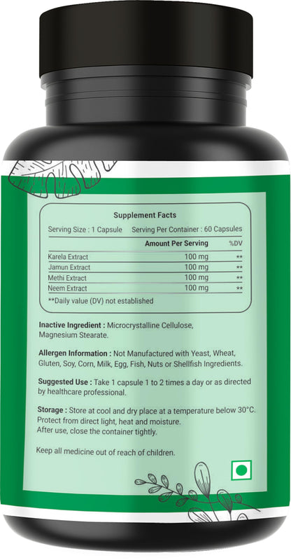 OBSIDIAN NUTRACEUTICALS Blood Sugar Care Supplement Capsules with Karela, Jamun, Methi & Neem Extract | Support Healthy Blood Sugar Levels, Supports Liver Function & Detoxification | 60 Vegetarian Capsules