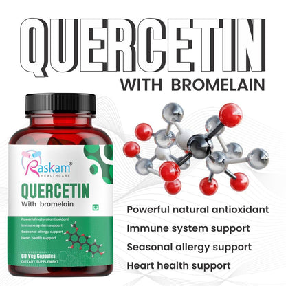 Raskam Quercetin with Bromelain Capsules | Immune & Respiratory Support | Powerful Antioxidant Formula | Promotes Cardiovascular & Joint Wellness | 60 Veg Capsules