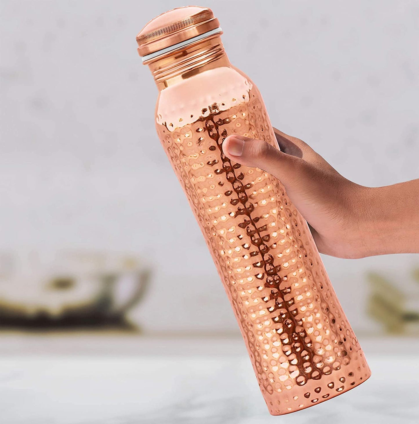 KIE 100% Copper Hammered Bottle Leak Proof for dining (1 LTR) 1000 ml Bottle (Pack of 1, Copper, Copper)