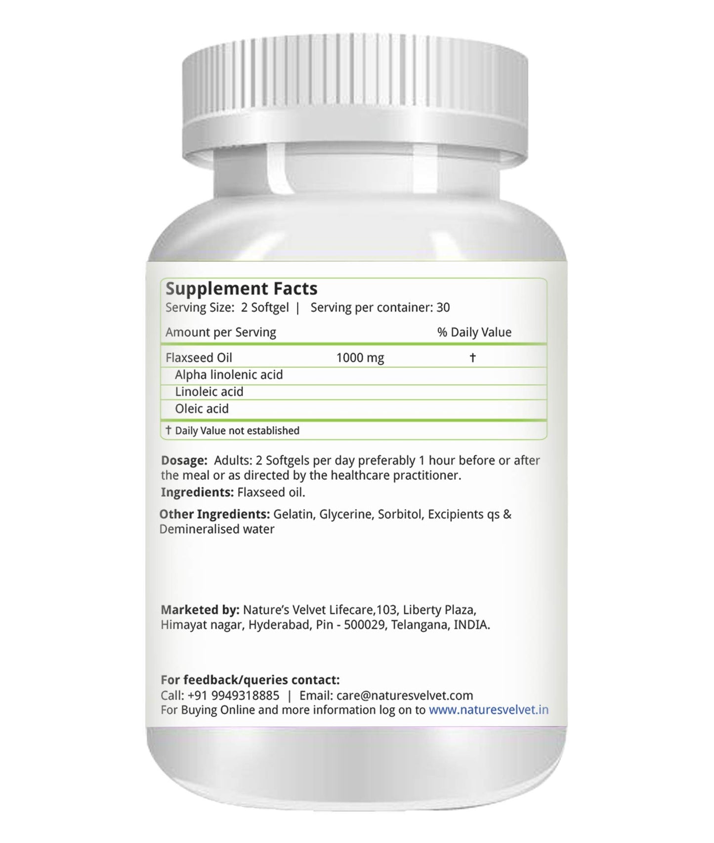 Nature's Velvet FlaxSeed Oil 1000mg(Omega 3-6-9) 60 Softgel Capsules Pack of Two
