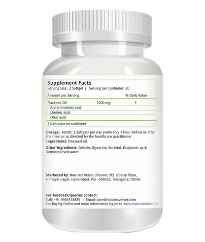 Nature's Velvet FlaxSeed Oil 1000mg(Omega 3-6-9) 60 Softgel Capsules Pack of Two