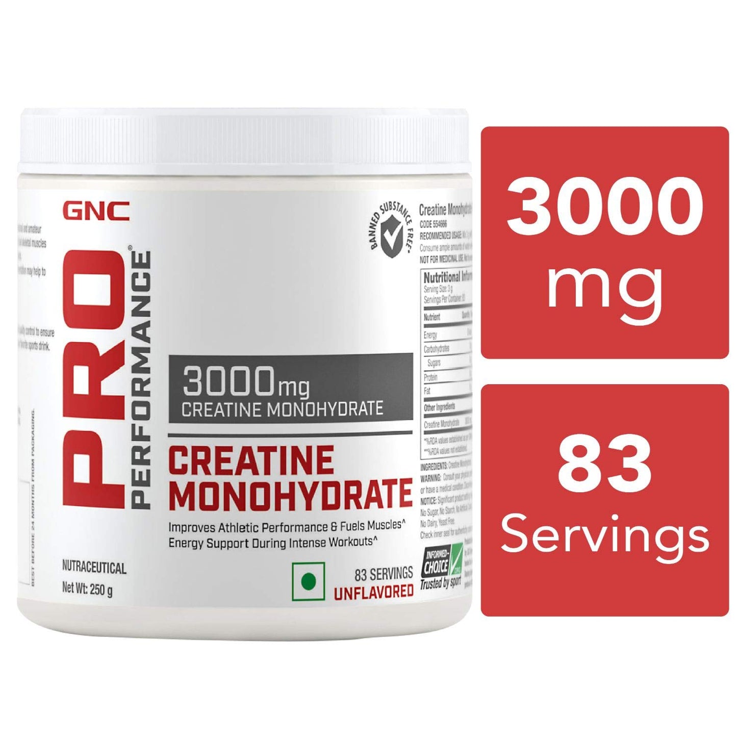 GNC Pro Performance Creatine Monohydrate 3000 Mg Supplement Powder - 250 G & Amp Gold Series BCAA Advanced - 400 Grams (Kiwi Strawberry),30 Servings