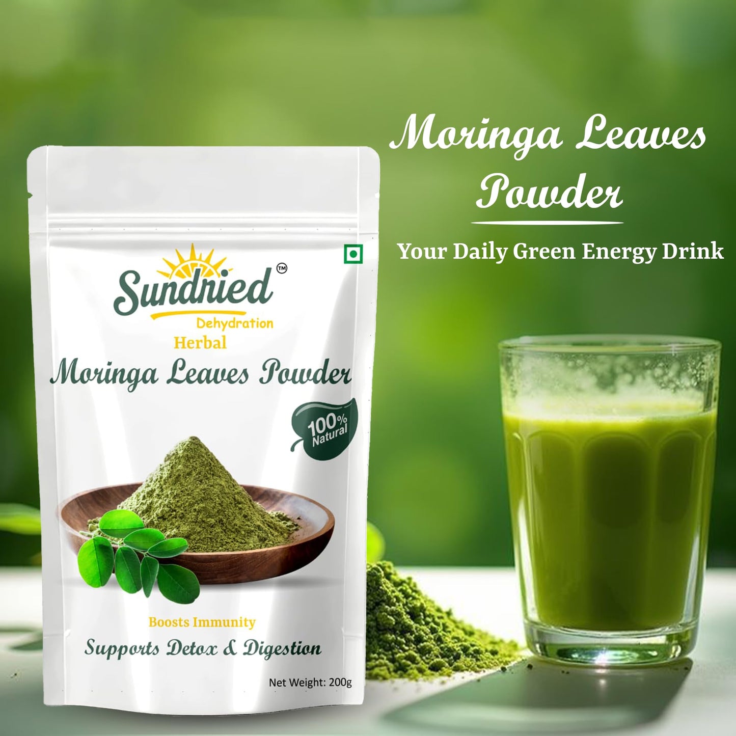 Sundried Dehydration Moringa Leaves Powder 200 gm | From Pure Drumstick Leaves Good for Immunity, Digestion, Skincare and Haircare, Murungai Powder for Energy, Rich In Vitamins & Minerals Super Food