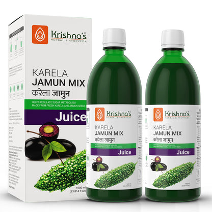 Krishna's Karela Jamun Mix Juice - 1000 ml | Enriched with Vitamin C - Vitamin A| Sugar free Juice with No Added Color or Flavour - (Pack of 2)