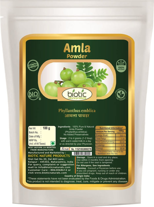 Biotic Natural Amla Powder (Indian Gooseberry) Amalaki Churna for Hair, Eating,