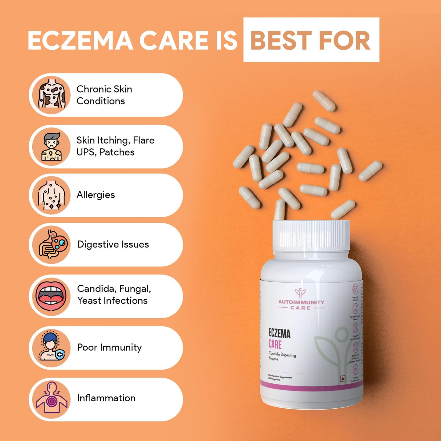 Autoimmunity care Eczema Care | with S.Boulardii, Eczema, Skin Allergies, Skin Rashes, Acne, Alopecia | Supports Immune System, Reduces Systemic Inflammation | 60 Capsules