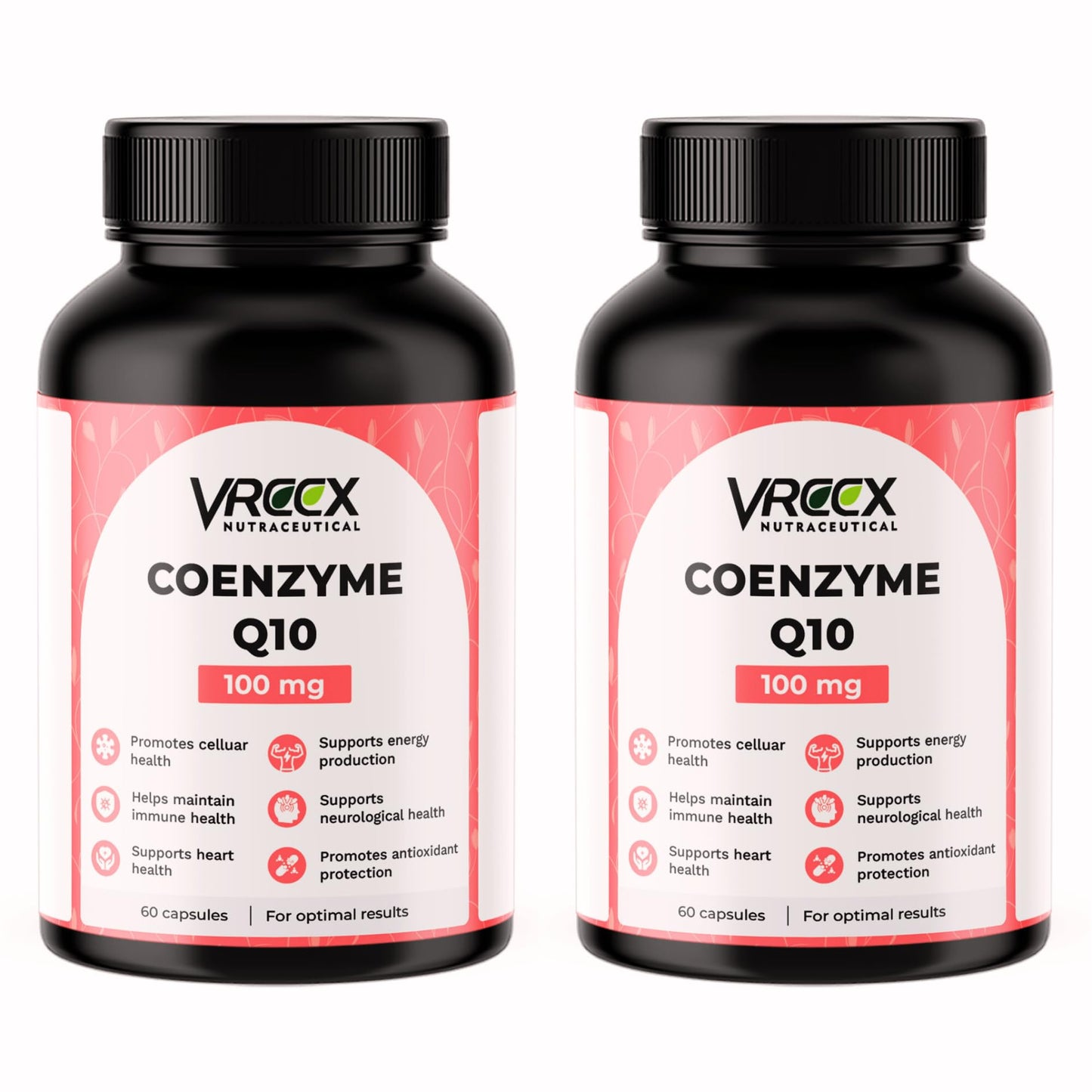 VREEX Coenzyme Q10 (CoQ10) 100 mg with Piperine, Supports Heart Health, Boost Energy Production and Antioxidant Protection- 60 Capsules (Pack of 2)