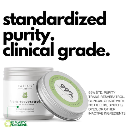 FOLIUS LABS Ultra High Purity Resveratrol Capsules - 99% Trans-Resveratrol - Japanese Knotweed Extract - Support Immunity, Support Healthy Aging - 120 Caps Reservatrol Supplement