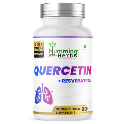Humming Herbs Quercetin with Resveratrol Capsules | 2-in-1 Formula | 10,000 mg Potency | Supports Immune Health, Respiratory Function & Anti-Inflammatory Benefits | Vegan, 90 Capsules