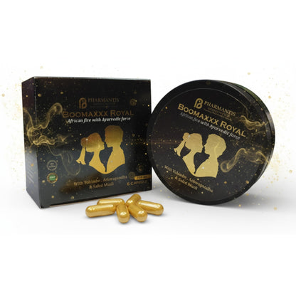 Boomaxxx Royal Herbal Capsules | African Fire with Ayurvedic Force | With Yohimbe, Ashwagandha & Safed Musli | For Men | 750 mg | Pack of 6 Capsules