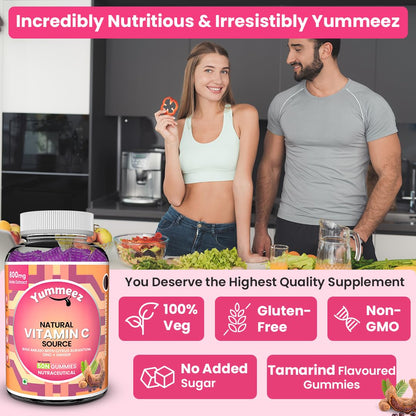 Naturyz Natural Vitamin C Gummies with Amla & Zinc | Immunity & Antioxidant Support | No Added Sugar, Plant-Based | No Ascorbic acid | Better Absorption & Bioavailability | Tasty Daily Wellness Supplement (Tamarind Flavour)- 50 gummies