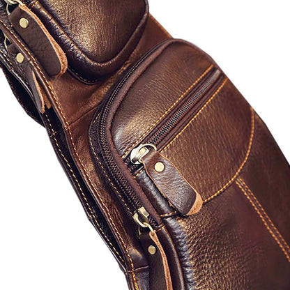Hebetag Men's Vintage Leather Sling Bag Backpack Crossbody Shoulder Chest Day Pack Backpacks One Size Coffee
