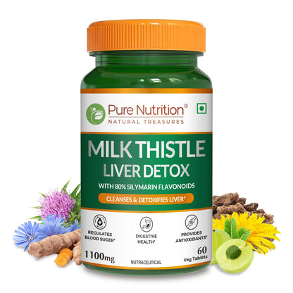 Pure Nutrition Milk Thistle Liver Detox Supplement - 60 Tablets with N-Acetyl L-