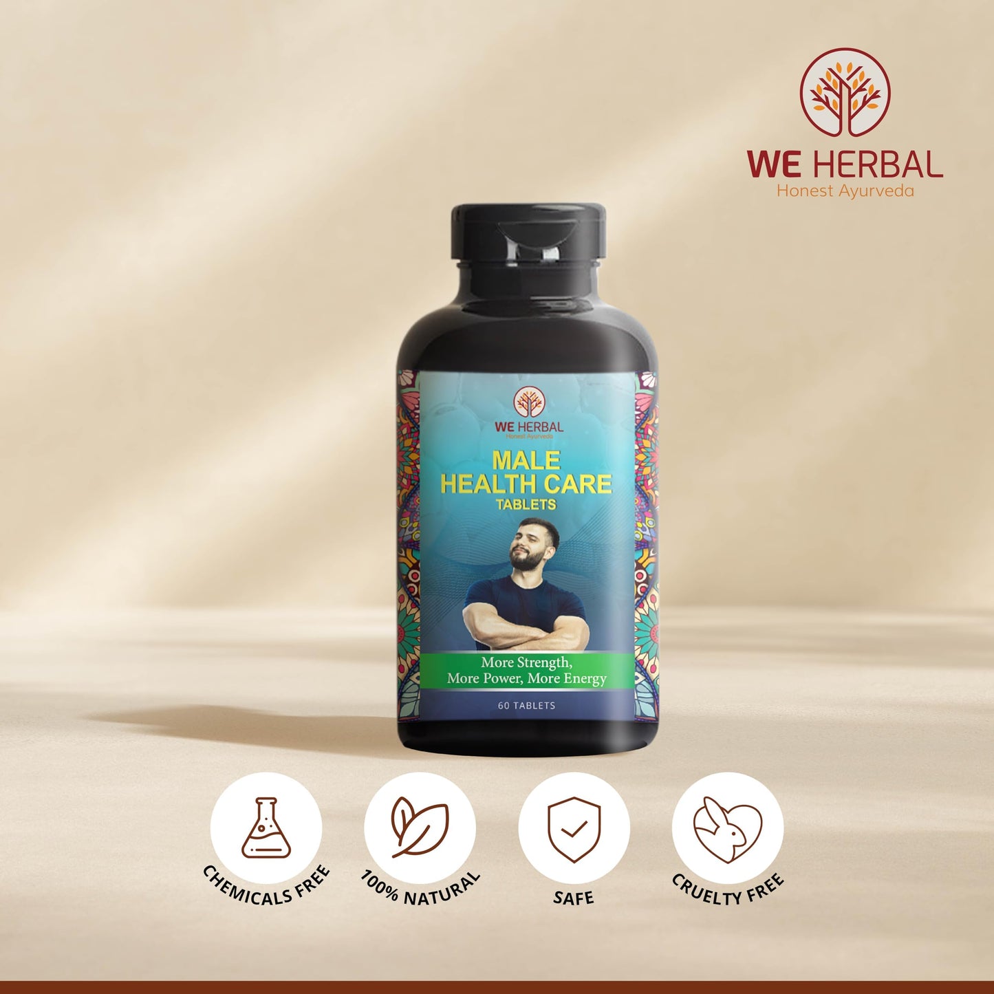 WE HERBAL Male Health Care Tablets Natural Wellness Supplement for Men Improve Energy, Immunity 60 Tablets