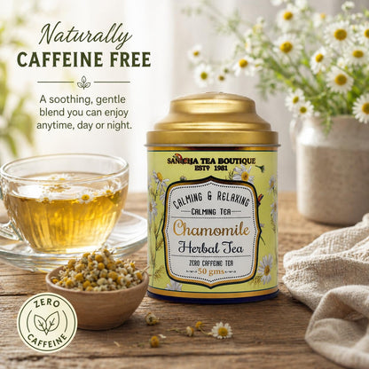 Sancha Tea Boutique, Pure Chamomile Tea, 50g Loose Leaves, Caffeine Free Herbal Tisane, Bedtime for Good Sleep, Stress Relief & Relaxation