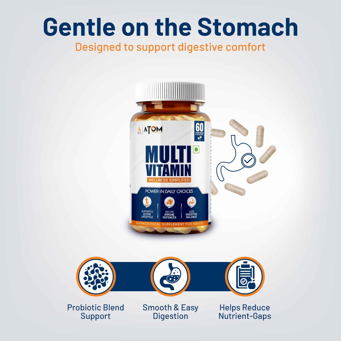 AS-IT-IS Nutrition ATOM Daily Multivitamin for Men & Women, 60 Capsules | Powerful Blend of 31 Vital Nutrients - Vitamins, Minerals, Herbal extracts & Probiotic for Enhancing Energy, Stamina & immunity| Supports Bone, Skin & Overall Health