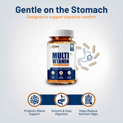 AS-IT-IS Nutrition ATOM Daily Multivitamin for Men & Women, 60 Capsules | Powerful Blend of 31 Vital Nutrients - Vitamins, Minerals, Herbal extracts & Probiotic for Enhancing Energy, Stamina & immunity| Supports Bone, Skin & Overall Health