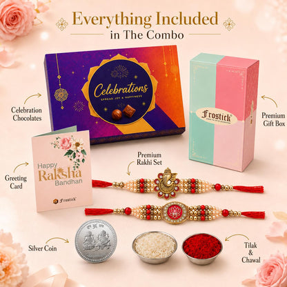 Frostick Rakhi For Brother With Chocolate Combo Set of 2 Premium For Brother Gift Ganesha Krishna Rakhi for Bhaiya/Bhai/with Big Celebration Chocolate Pack Pair Couple