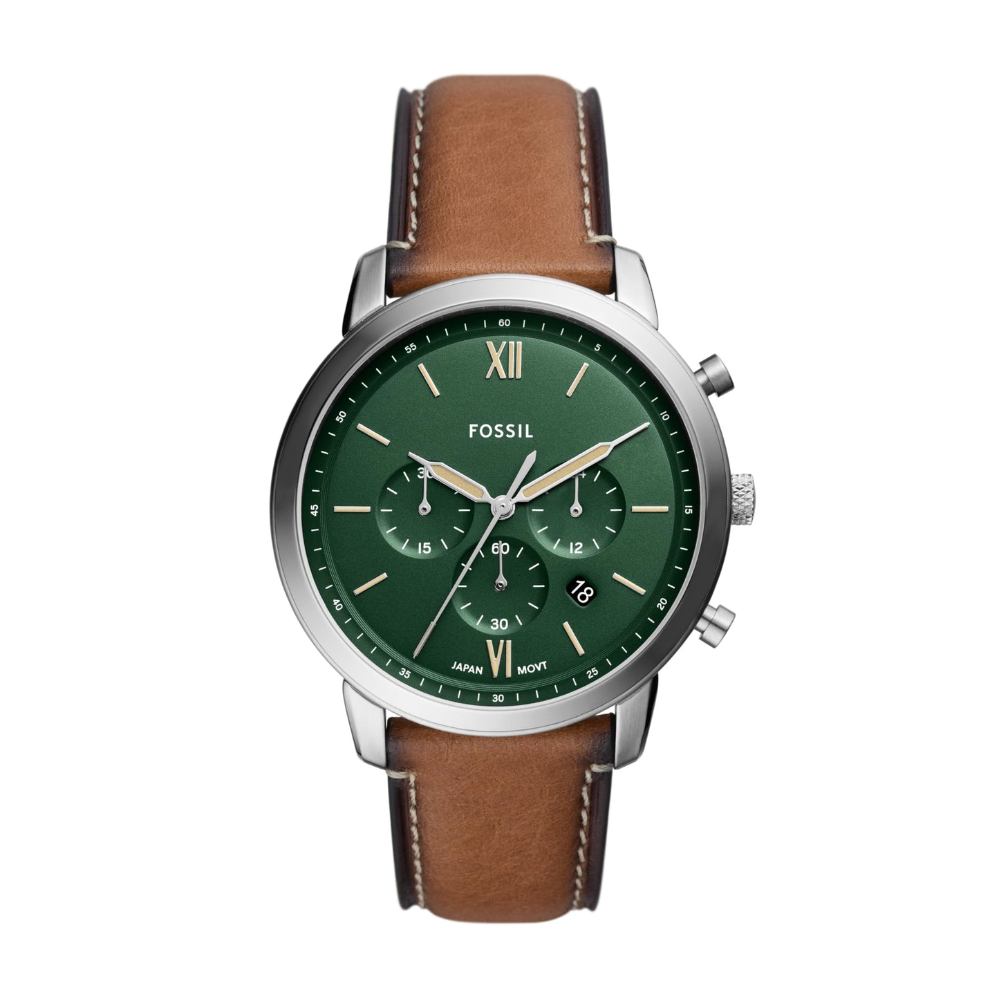 Fossil Neutra Analog Green Dial Men's Watch-FS5963 Genuine Leather, Brown Strap