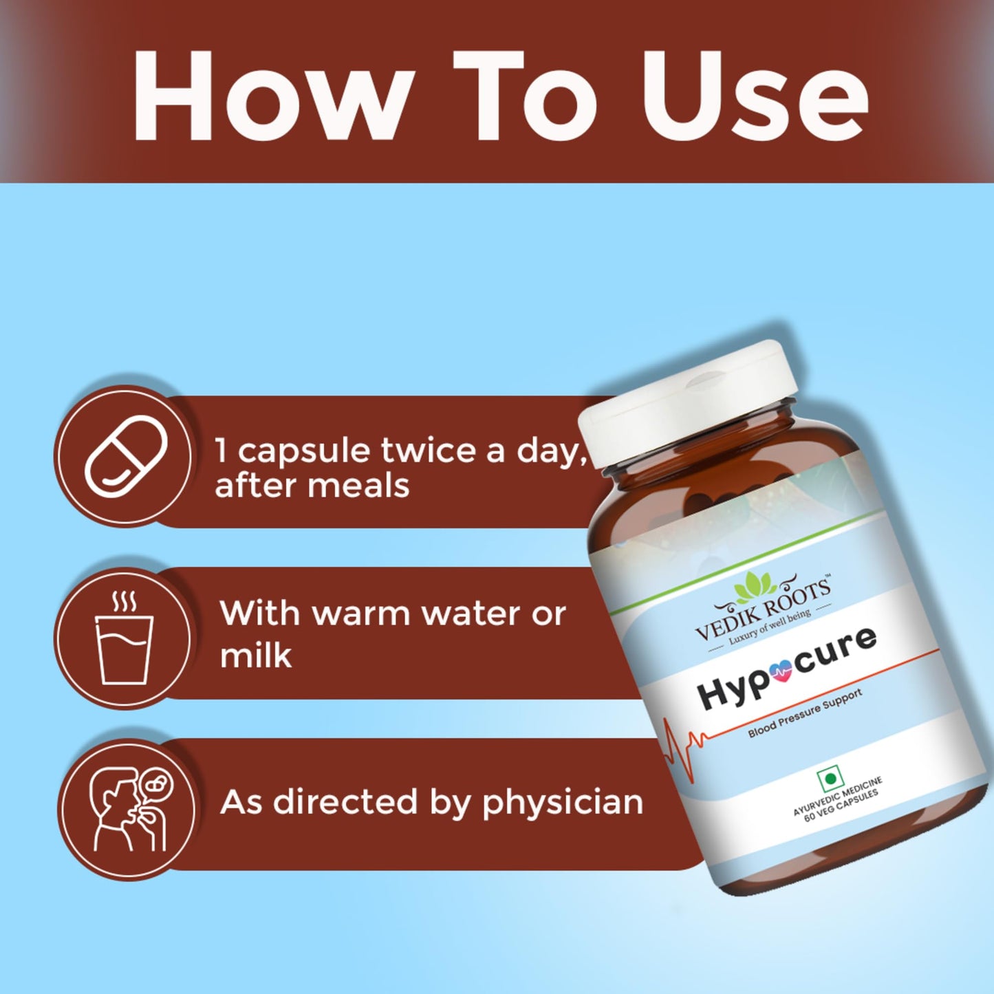 Vedikroots Hypocure Ayurvedic Capsules 60 Capsules| Blood Pressure Cont- image 2
