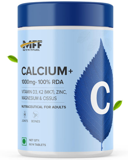 MyFitFuel Calcium & Vitamin D 3, (60 Tablets) + (K2 (MK7), Zinc, Magnesium & Cissus. Calcium For Women & Men