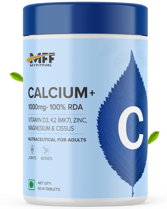 MyFitFuel Calcium & Vitamin D 3, (60 Tablets) + (K2 (MK7), Zinc, Magnesium & Cissus. Calcium For Women & Men