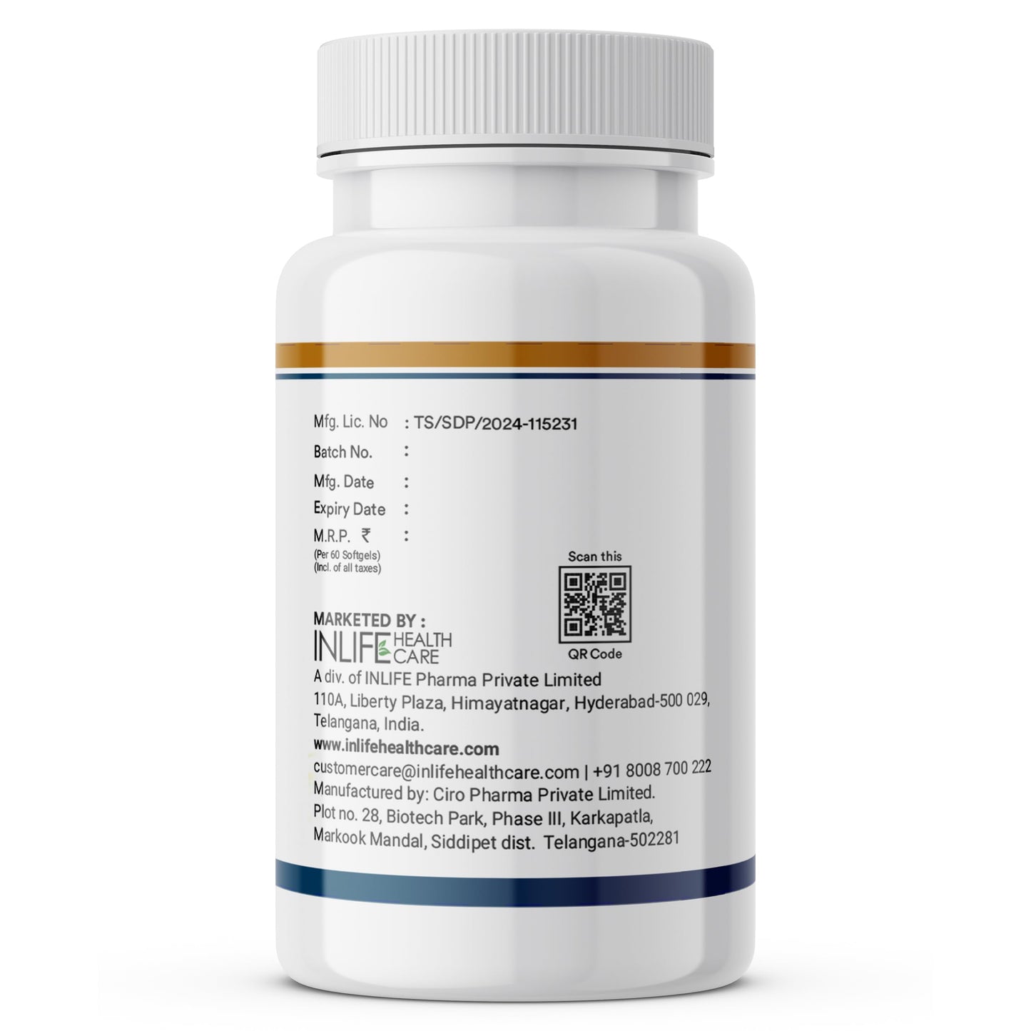 INLIFE Vitamin D3 5000 IU Cholecalciferol with Coconut Oil Supplement for Better Absorption, For Men & Women, Immunity, Bone Health, Muscles - 60 Softgels