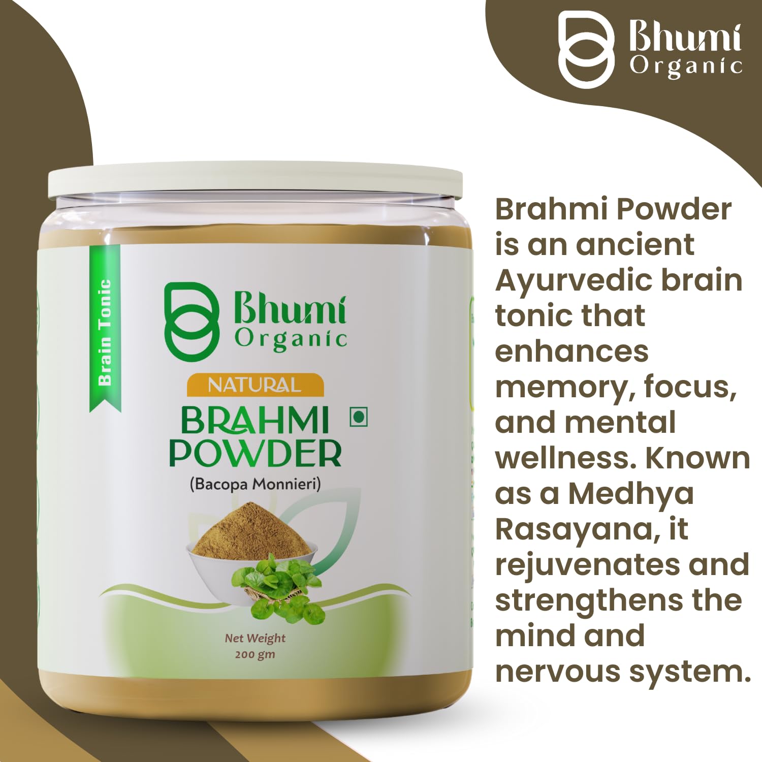 Bhumi Organic Natural Brahmi Powder, 200g, Bacopa Monnieri, Brain Tonic- image 7