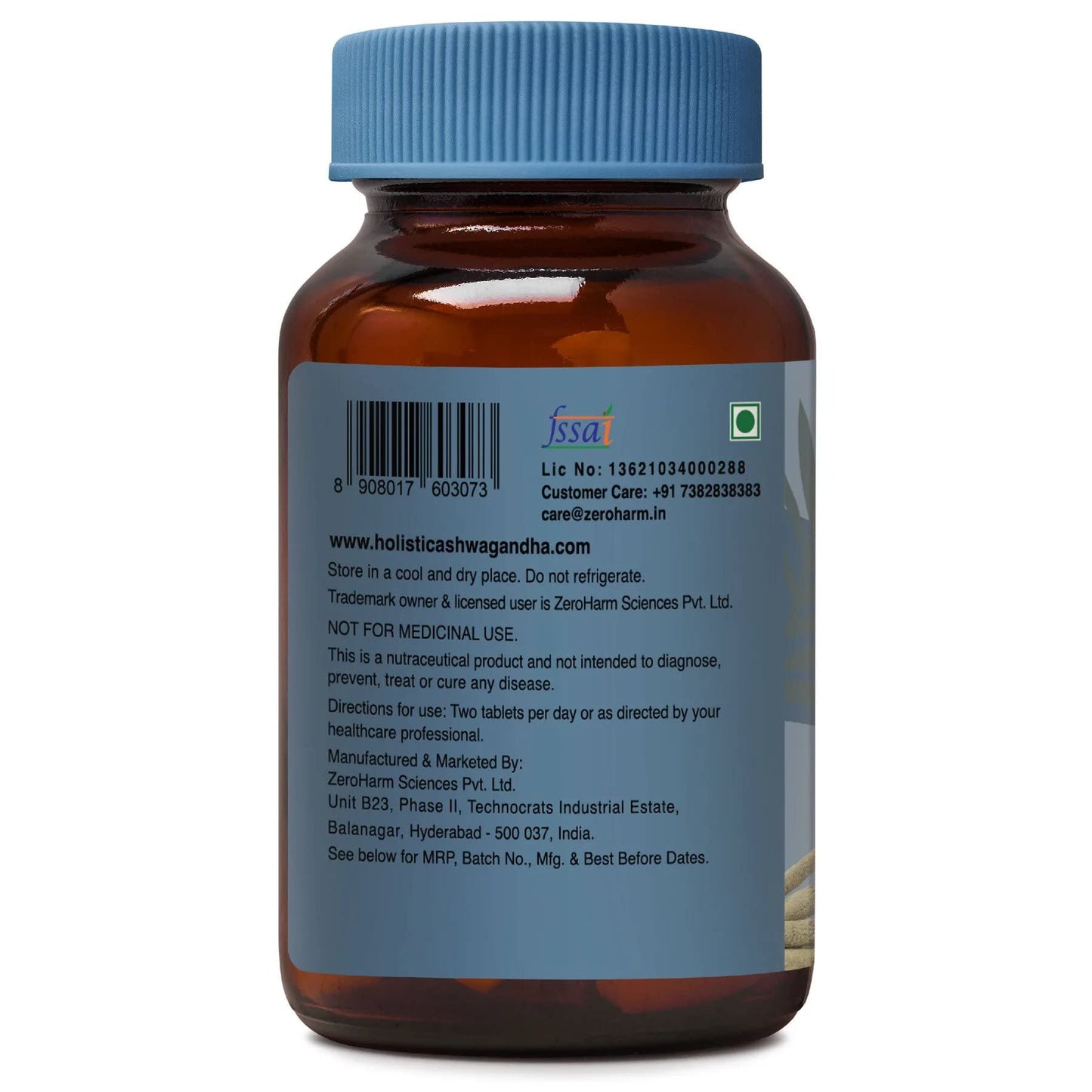 Zeroharm Holistic Ashwagandha | 60 Tablets | Stress Relief | Anti-Inflammation | 100% Water Soluble & Bioavailable