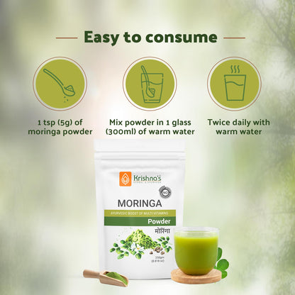 Krishna's Moringa Powder, Rich in essential vitamins, minerals, and amino acids, No Artificial Colors or Flavors - 250 g (Pack of 1)