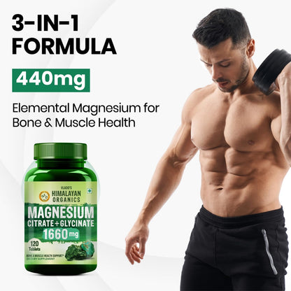 Vlado’s Himalayan Organics Magnesium Citrate + Glycinate + Oxide Complex 1660 mg Supplement For Men And Women | Boost Heart, Nerve & Muscle Health | Good For Strong Bones | Maintain Sugar Level - 120 Vegetarian Tablets