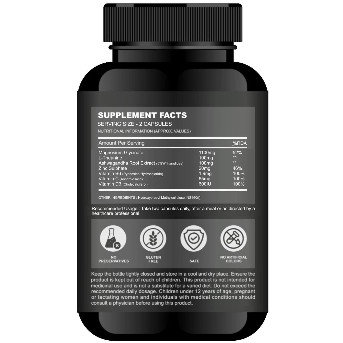 Forest Harvest Magnesium Glycinate 1100mg with L-Theanine, Ashwagandha, Zinc, Vitamin B6, C & D3 | 100 Veg Capsules | WHO-GMP, HACCP, ISO Certified