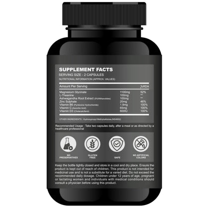 Forest Harvest Magnesium Glycinate 1100mg with L-Theanine, Ashwagandha, Zinc, Vitamin B6, C & D3 | 100 Veg Capsules | WHO-GMP, HACCP, ISO Certified