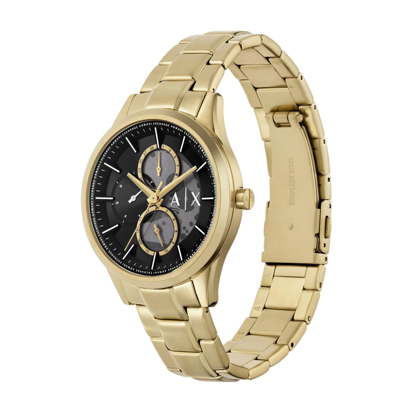 Armani Exchange Stainless Steel Analog Black Dial Men Watch-Ax1875, Gold Band