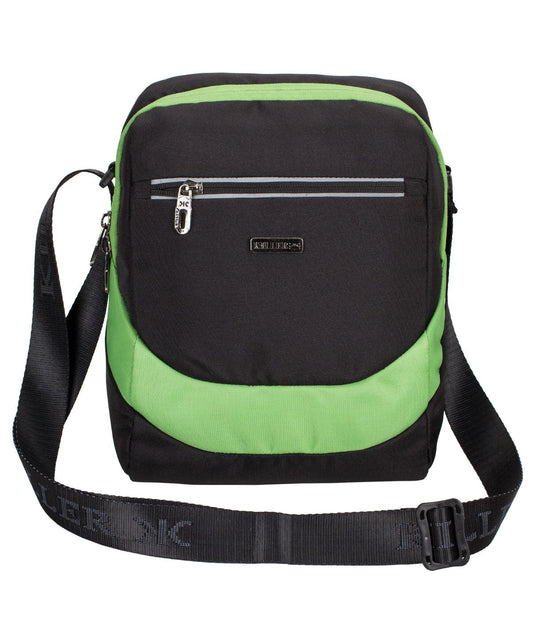 Killer Brisbane Stylish Travel Sling Bag - Black-Green Water Resistance Polyester Bag with Multiple Pockets and Padded Section for iPad/Tablet