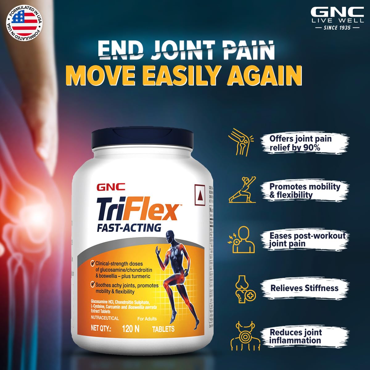 GNC TriFlex Fast Acting | 120 Caplets | 7X Better Joint Health | Soothe- image 7