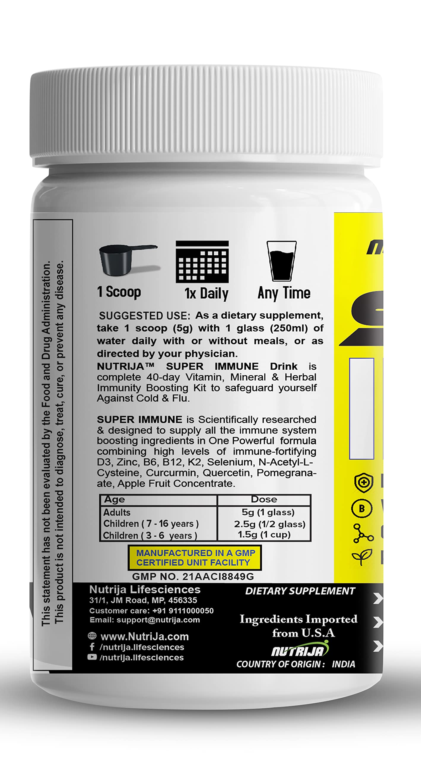 NutriJa Super Immune Booster Drink - D3, Zinc 30mg, B6, B12, Curcumin, Quercetin, Herb Blends - Immunity Booster Drink (Mango)