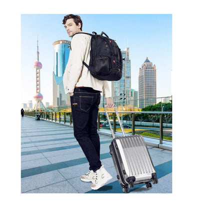 Red Lemon Swisslook Polyester Bange Series 40 to 45L 15.6-inch Laptop Bags Backpack for Men and Women Water-Resistant USB Anti Theft Travel Backpack -Black