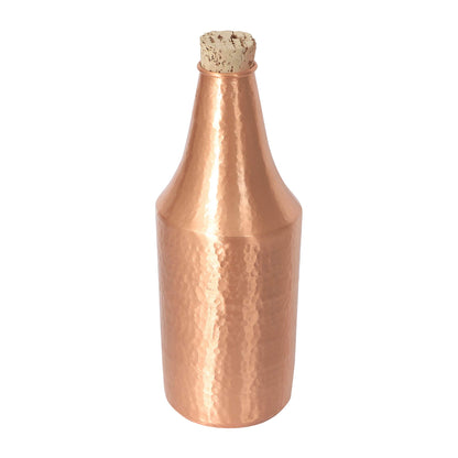 DeKulture Hand Hammered Pure Copper Water Bottle with Wooden Cork Lid (1 Liter) - Ayurvedic & Yoga Benefits, 3.5 x 9.5 (DH) Inches