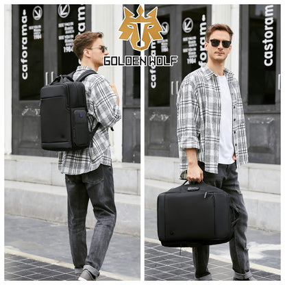 ah arctic hunter Golden Wolf Office Backpack for Men 26-38L TSA Lock Expandable Clothing Pocket Anti-theft Bag with Lock USB Port 17.3" Business Laptop Backpack for College Daily, Black