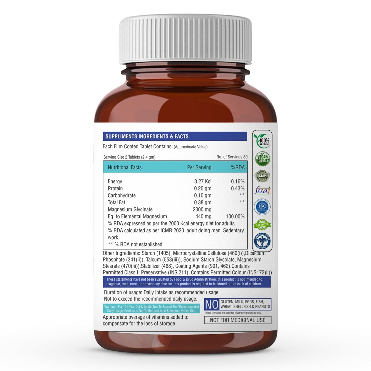 The Body Reserve Magnesium Glycinate Supplement 60 Veg Tablets, 2000mg Per Serving, High Absorption Chelated Form, helpful in Muscle & Nerve Relaxation, Better Sleep Quality for Men & Women