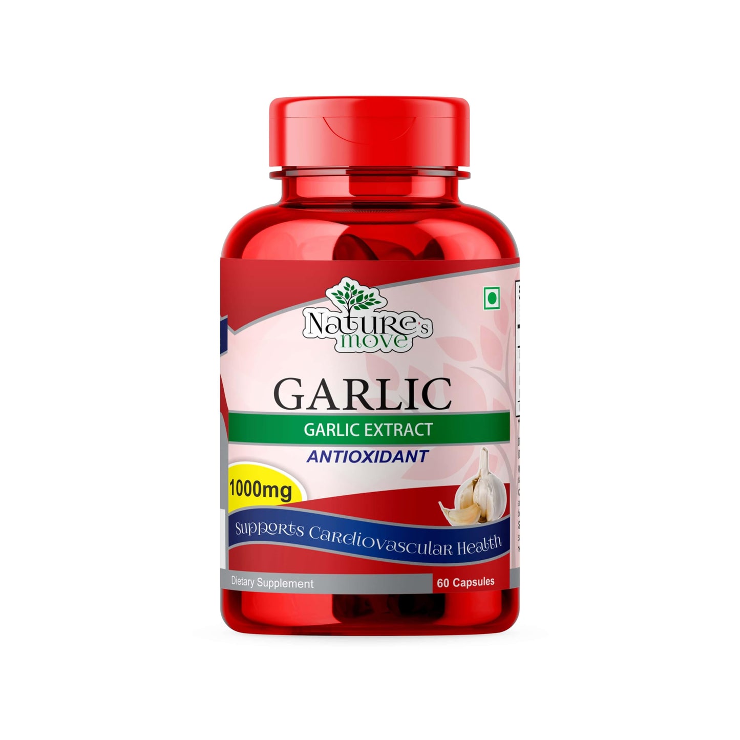Nature's Move Garlic Extract 1000MG Antioxidant Support | Cardiovascular & Overall Wellness | 60 Capsules