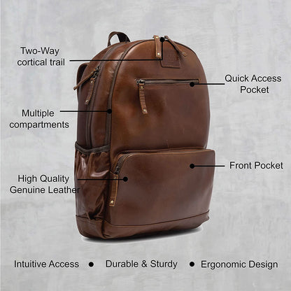 Teakwood Genuine Leather Backpack Laptop Bag For Men and Women(Brown)