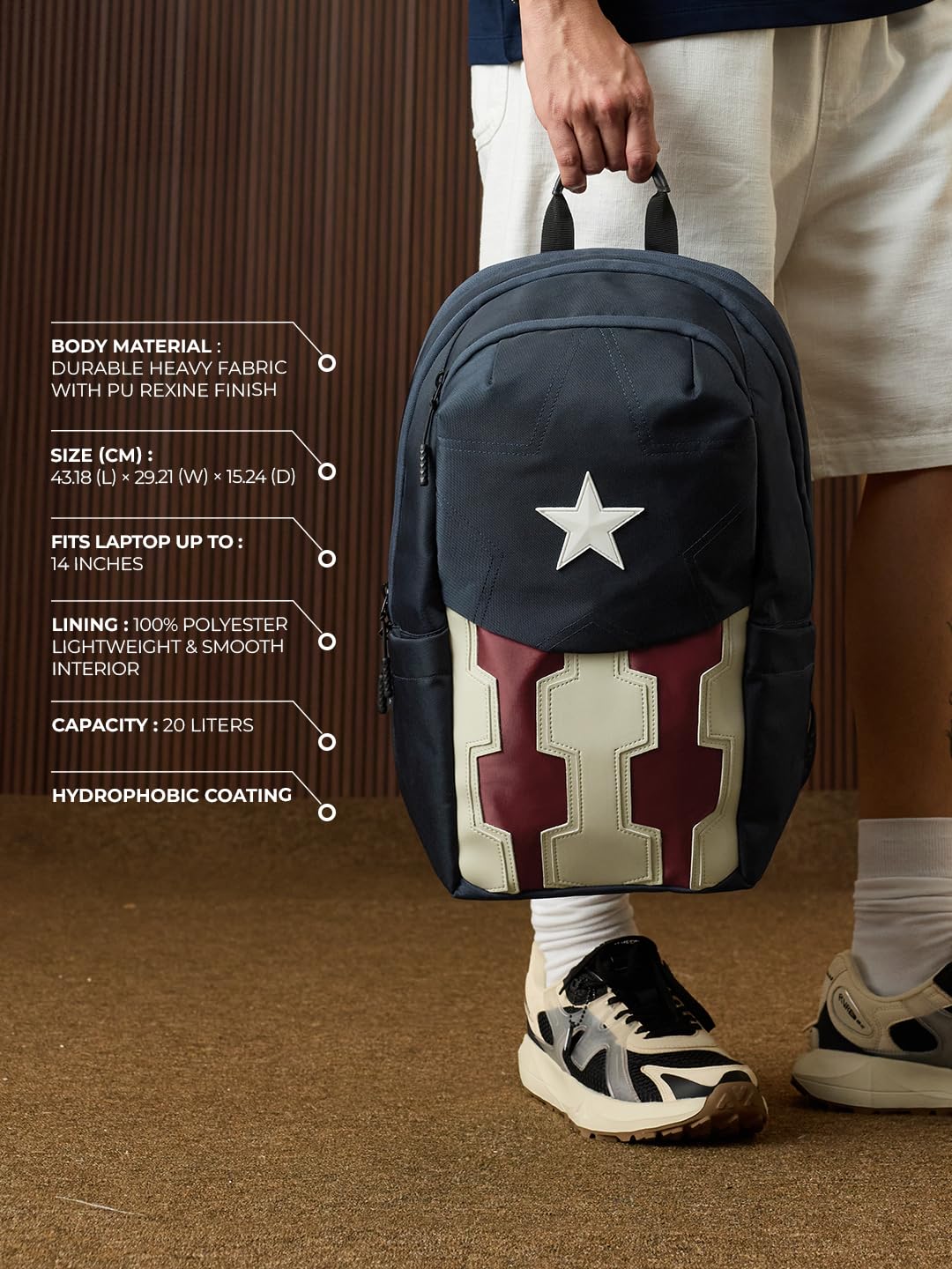 The Souled Store Captain America: The Shield Backpacks | Official Marvel Merchandise | Premium Water-Resistant Laptop Bag with Shield Graphic | Durable Urban Travel Rucksack for Men & Women