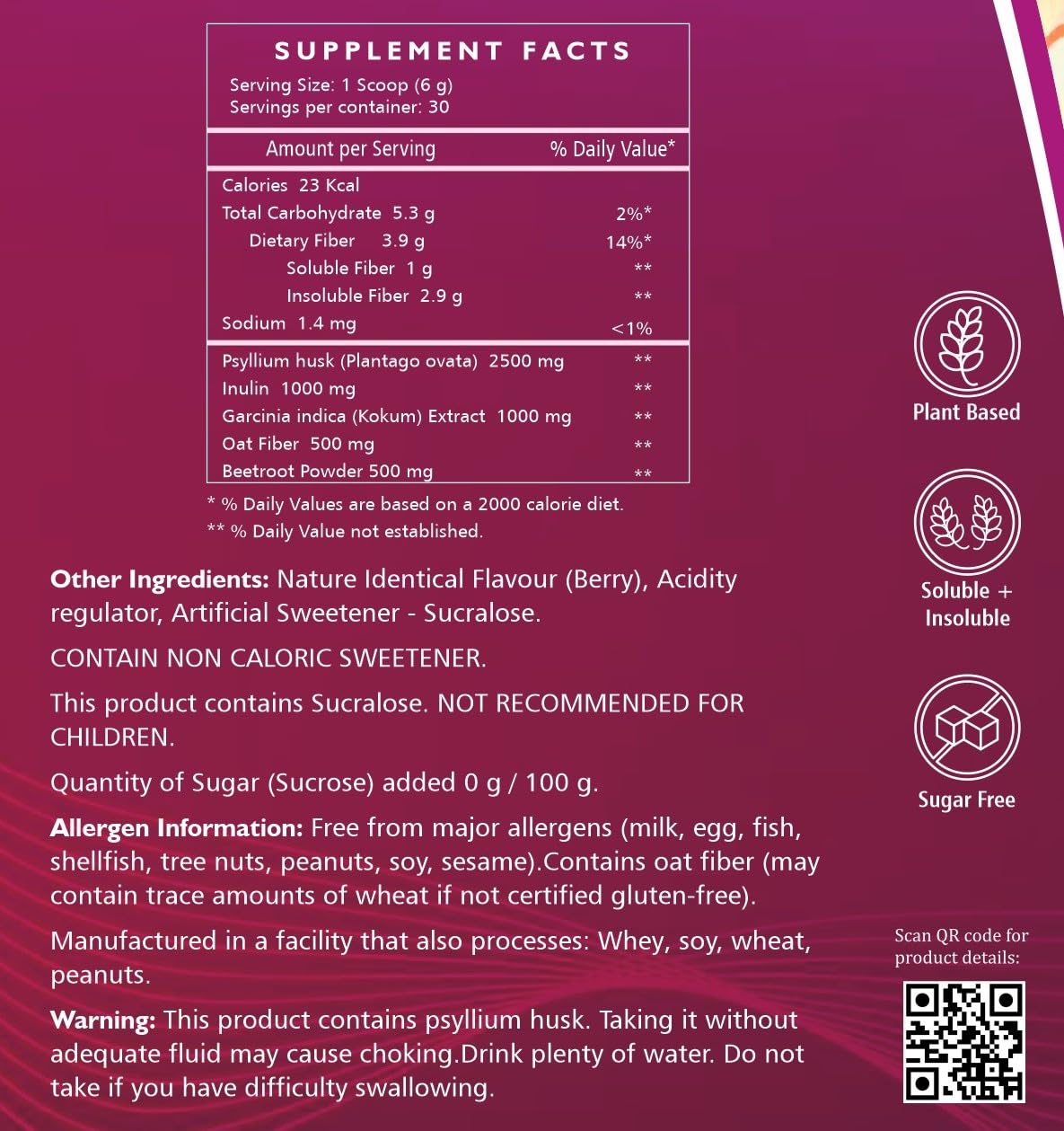 ENERGYA FortiFiber Plant-Based Prebiotic Fiber Drink – Sugar-Free Berry Flavor