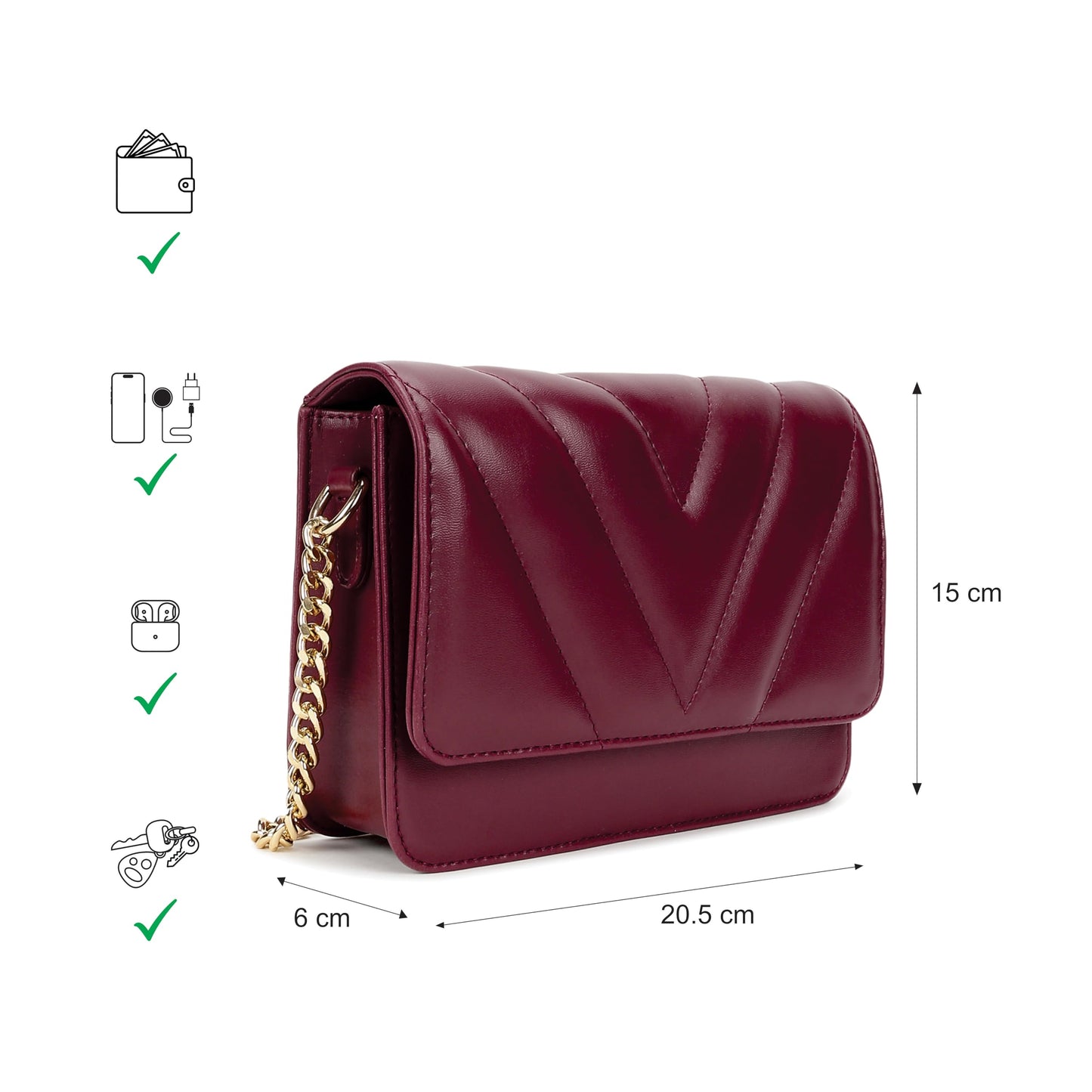 Fastrack Pop Sling | Faux-Leather Women’s Handbag | Hardware with Chain Strap, Magnetic Closure & Smart Organised Compartment