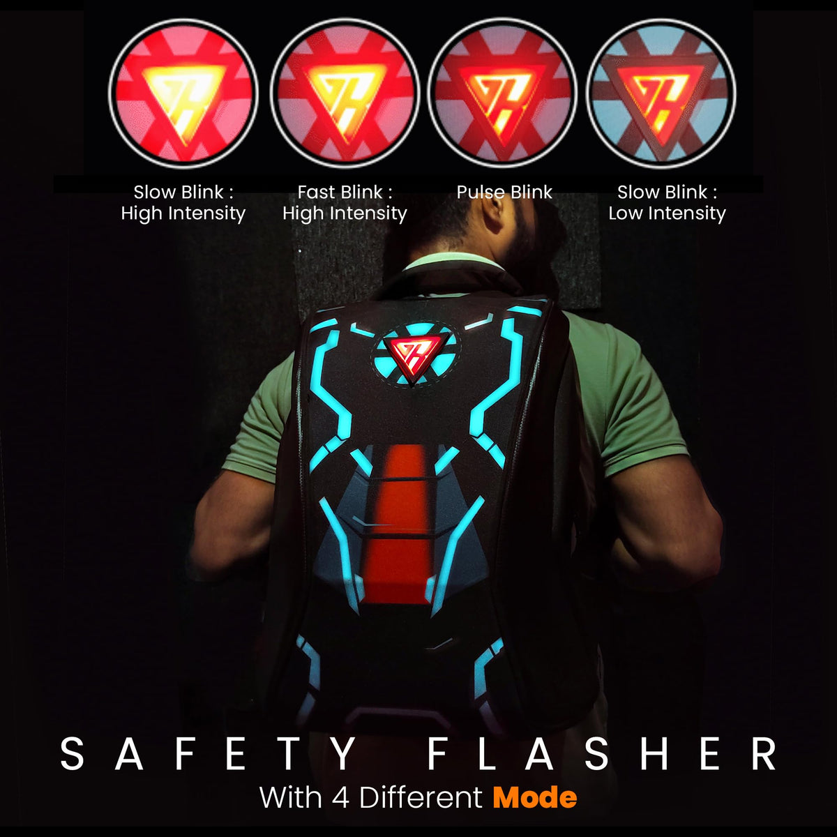 GRAND PITSTOP NightWing-Mark-2 Anti Theft Backpack With safety flashers for 15.6 inch Laptop Compartment, Light Weight, Quick Access Pockets, Water Resistant Multifunctional Backpack 25 L